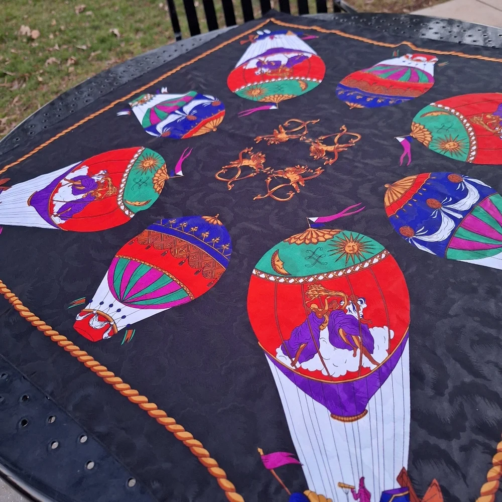 Hot Air Balloon Scarf Vintage Large Bright Colors Wrap Silky Classic Retro - Picture 7 of 16